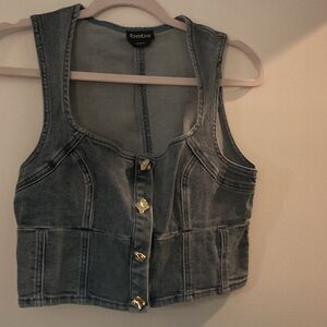 Bebe Blue Denim Vest with Gold Accents